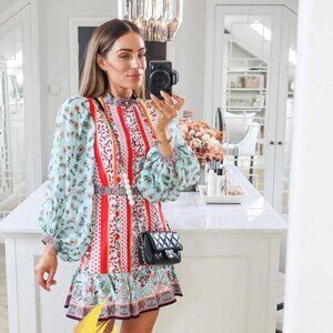 Alice + Olivia Raya Floral Mini Dress Size 6 Wedding Guest Cocktail Party